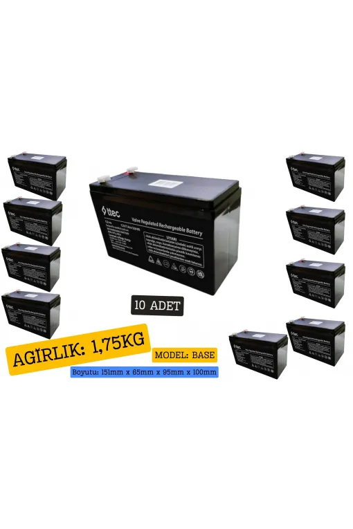 TTEC 12V 7A Base Bakımsız Kuru Akü 10 Adet
